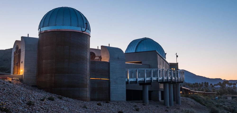 Outdoor view of the Rancho Mirage Observatory at sunset.